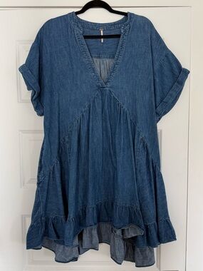 Free People Washed Blue Denim Mini Dress